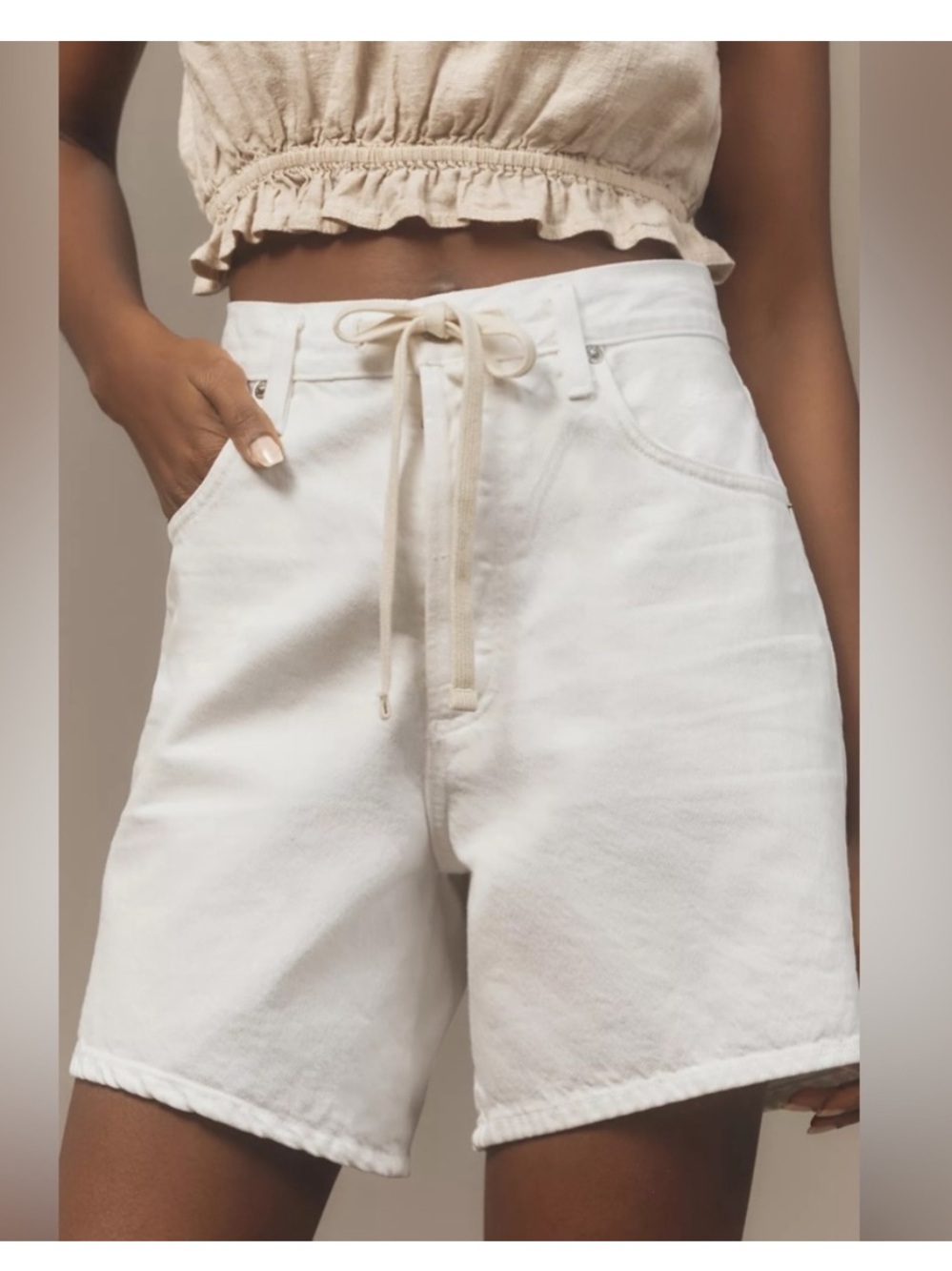 Citizens Of Humanity White Drawstring High-Rise Shorts